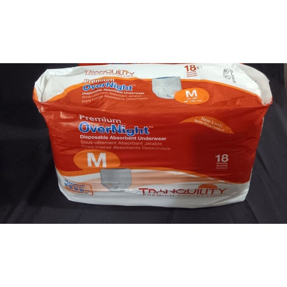Tranquility Premium Overnight Absorbent Disposable Underwear, M, 34''-48'' 18ct